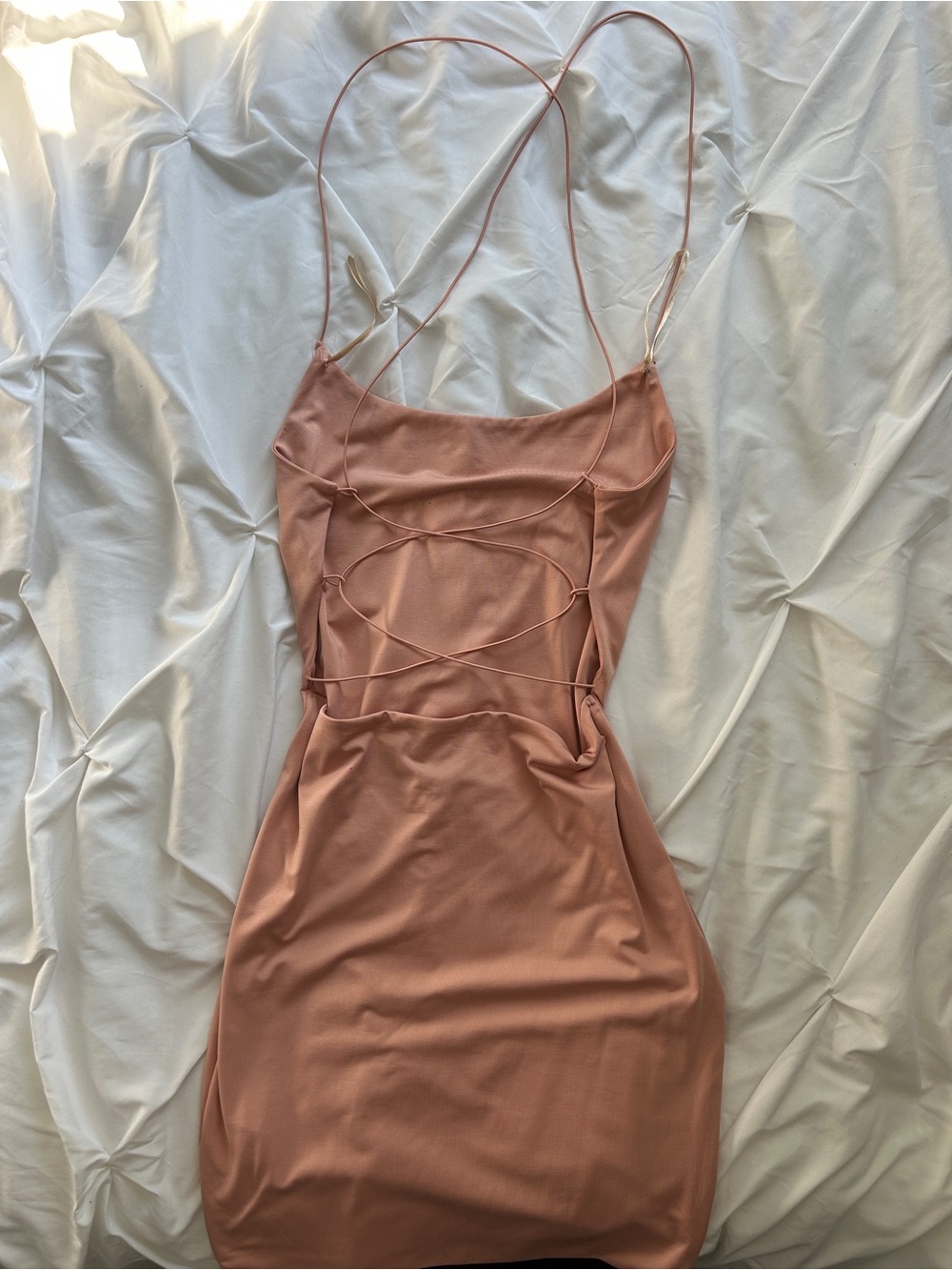 Revamped Dusty Rose Strappy Backless Cross Lace Up Mini Dress